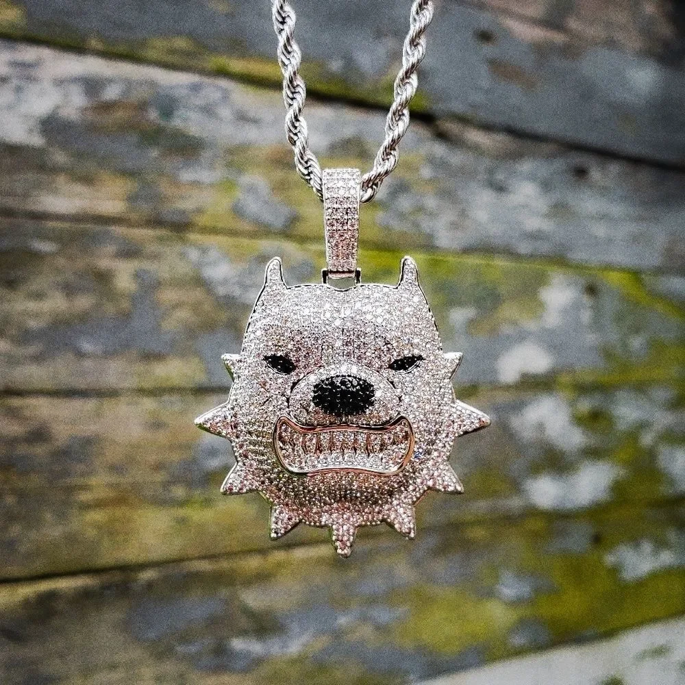 Iced Out Simulated Diamond Pitbull Necklace